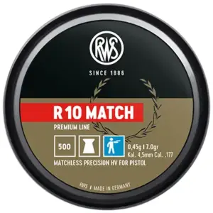 RWS R10 Match Pistol .177 Cal, 7.0 Grains, 4.49mm, Wadcutter, 500ct
